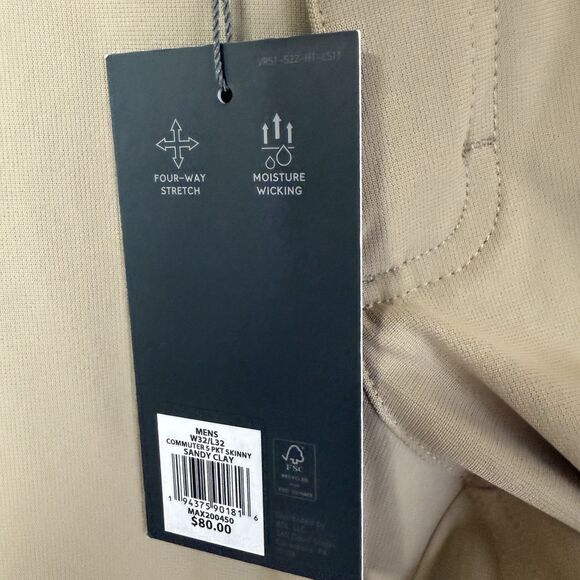 NWT VRST Pants 32x32 (32x29.5) Beige Skinny  Commuter Preppy Performance Flex - Picture 3 of 11